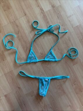 Wicked Temptations Baby Blue Micro Lace Bikini Set